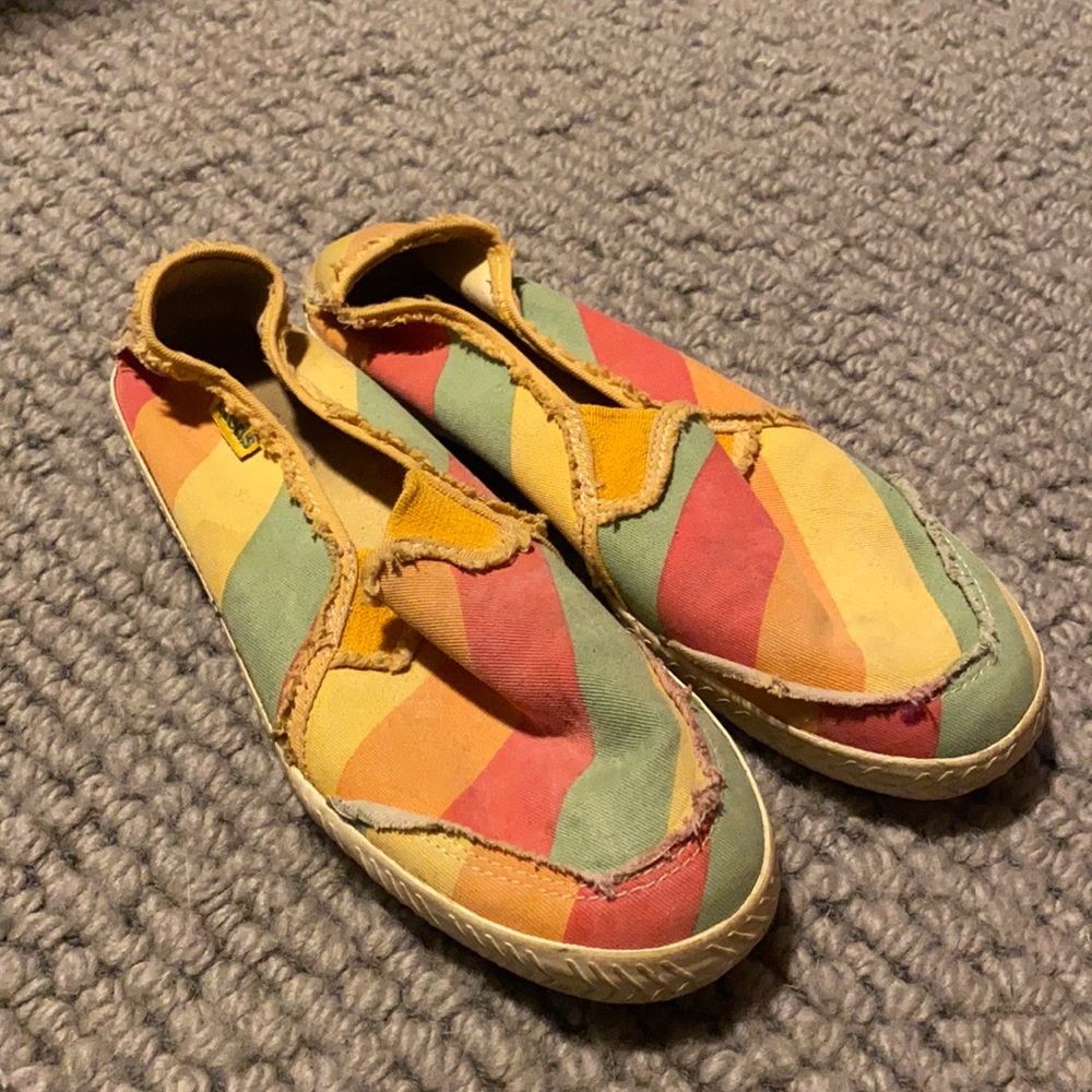Keds rainbow striped slip ons